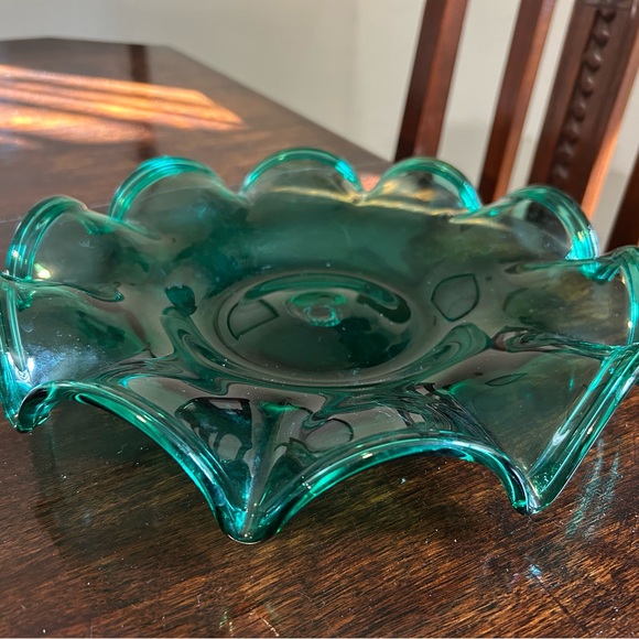 Other - Scalloped Teal Glass Bowl